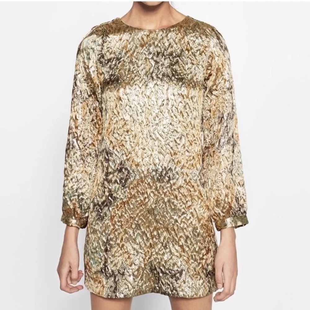 ZARA NWT Gold Mini Dress with open back Size Small